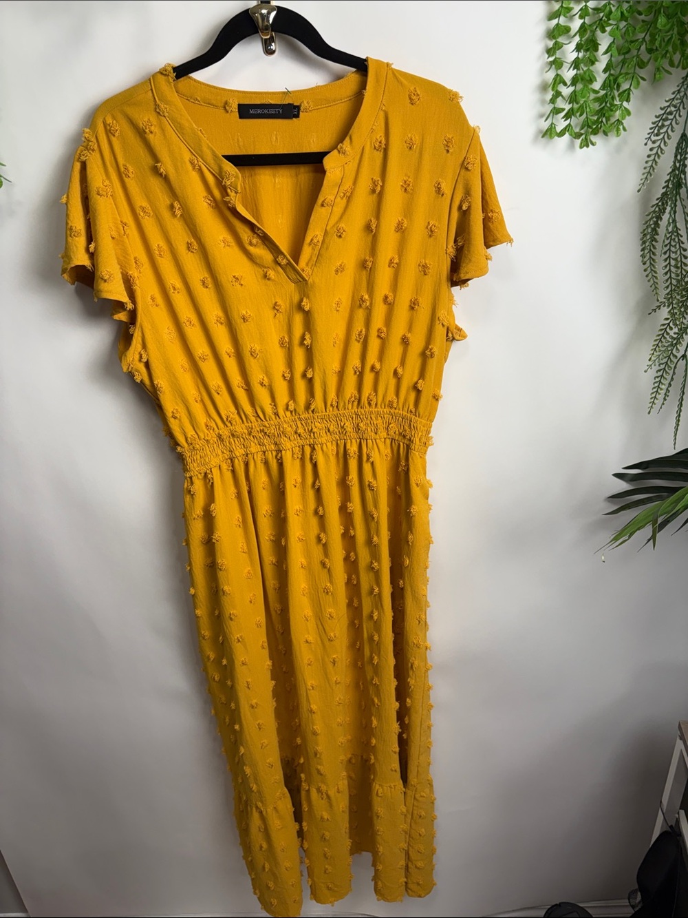 Textured Mustard Maxi Dress with Smocked Waist by Meraki Street